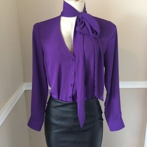Sexy Purple Pussy Bow Blouse 